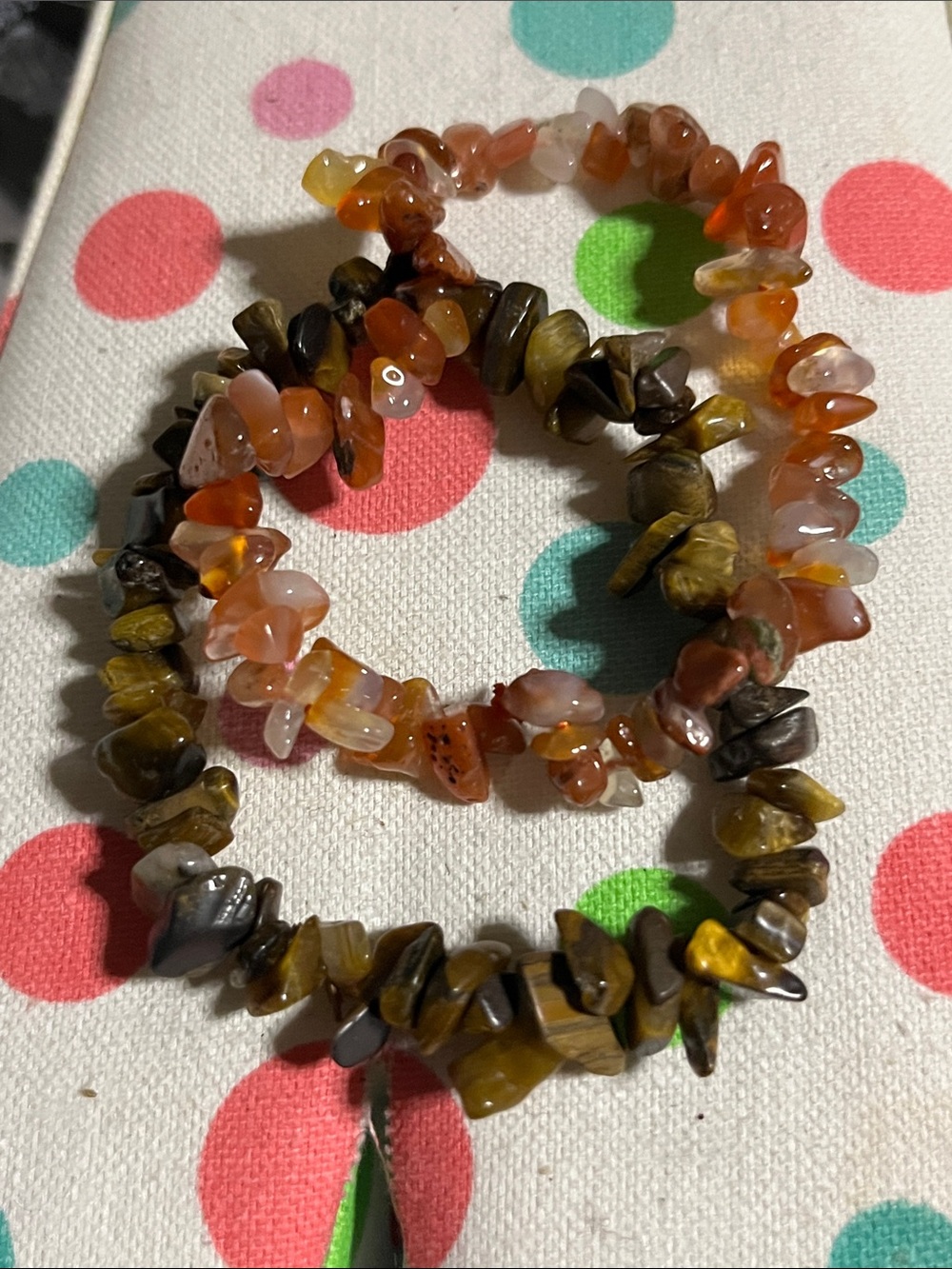Earth-Tone Gemstone Chip Stretch Bracelet - Brown & Orange